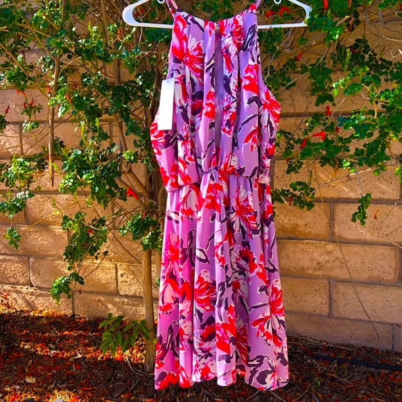 Ultra Feminine Floral Dress 👗 Sexy Slit Makes You Lovely Coming & Going 🤩NWOT - Picture 1 of 3